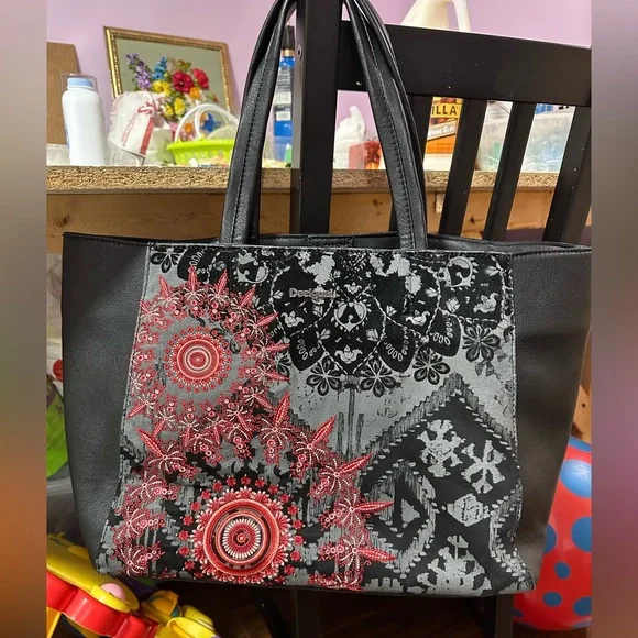 Desiqual Black and Red Designer Tote Bag - Picture 1 of 9